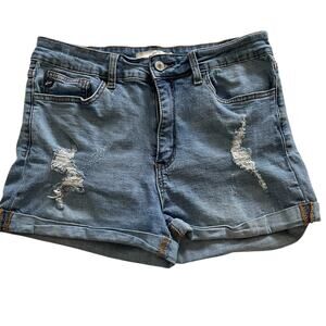Rancan Distressed Cuffed Hem Medium Wash denim shorts Size11 Women’s